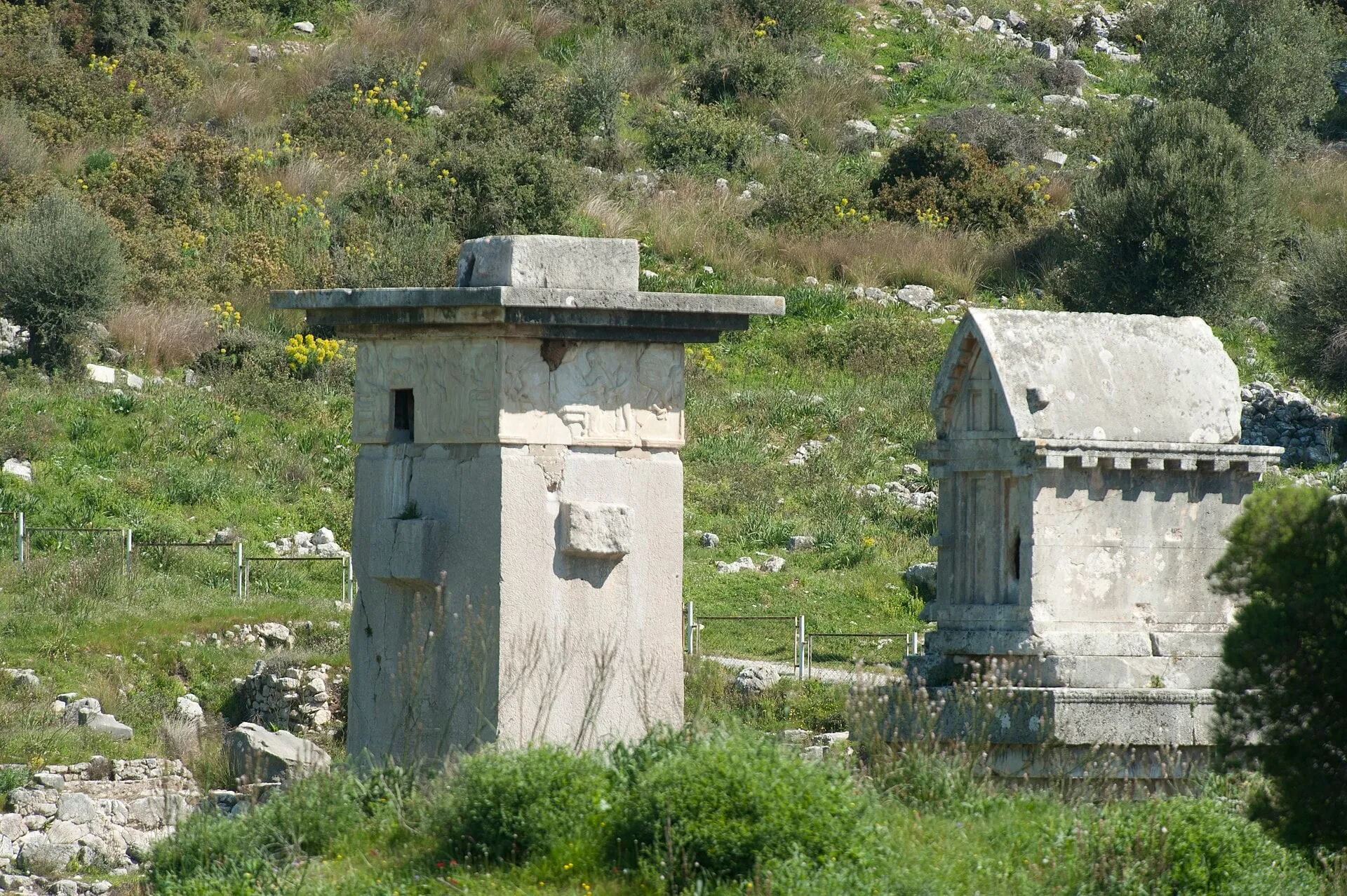 The Harpy Tomb and a pillared sarcophagus at Xanthos.